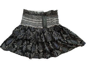 Rachel Zoe Womens Skirt Small Ruffle Tier Black Floral Contrast Pull On Skirt